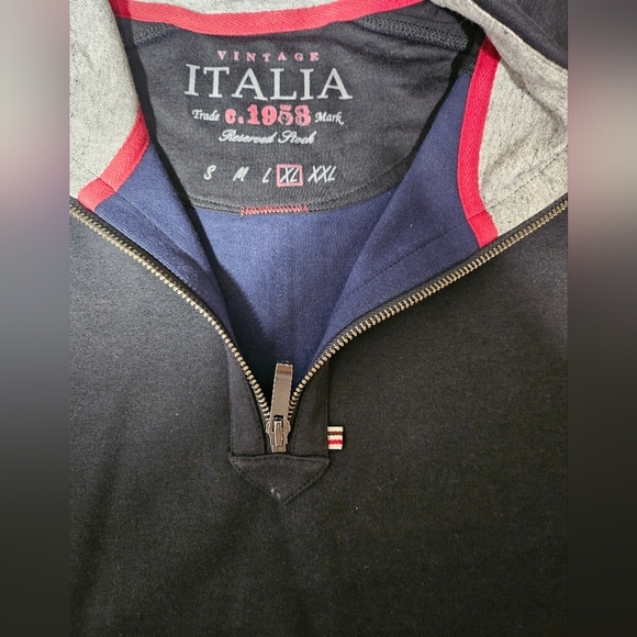 NEW Vintage Italia 1958 Black Half Zip Sweater Blue Tone XL Cotton Tencel - Picture 10 of 13